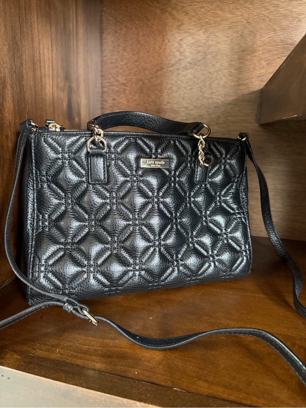 kate spade Black Quilted Leather Crossbody with Gold Hardware